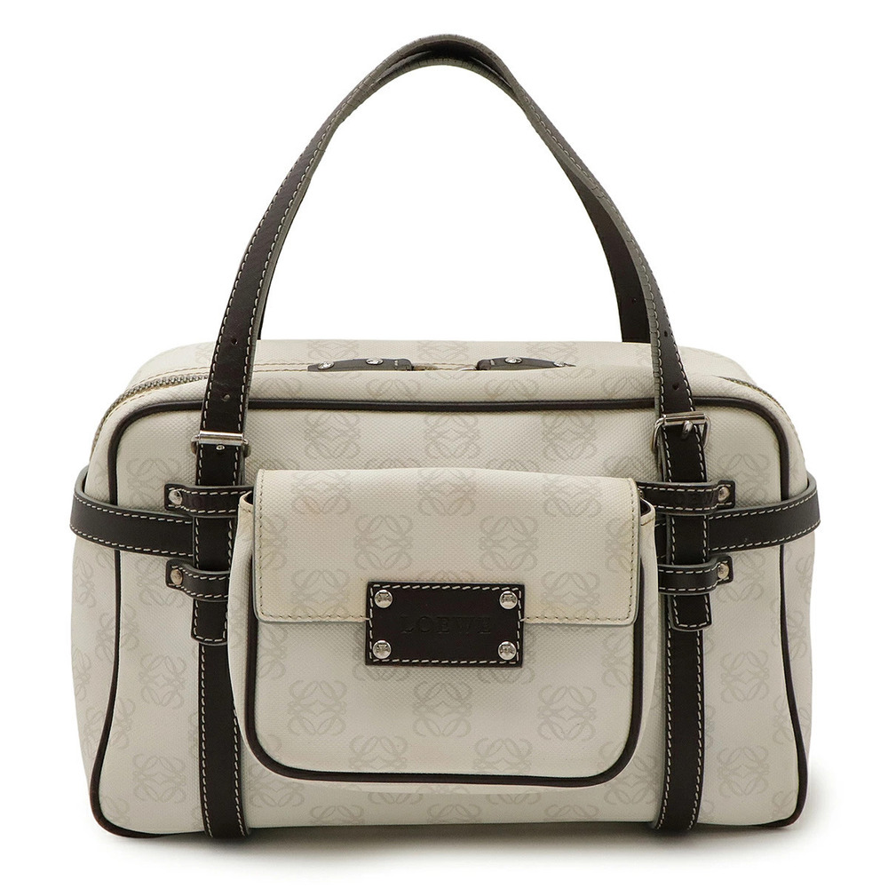 Loewe Anagram Handbag Pouch Clutch Leather White Dark Brown